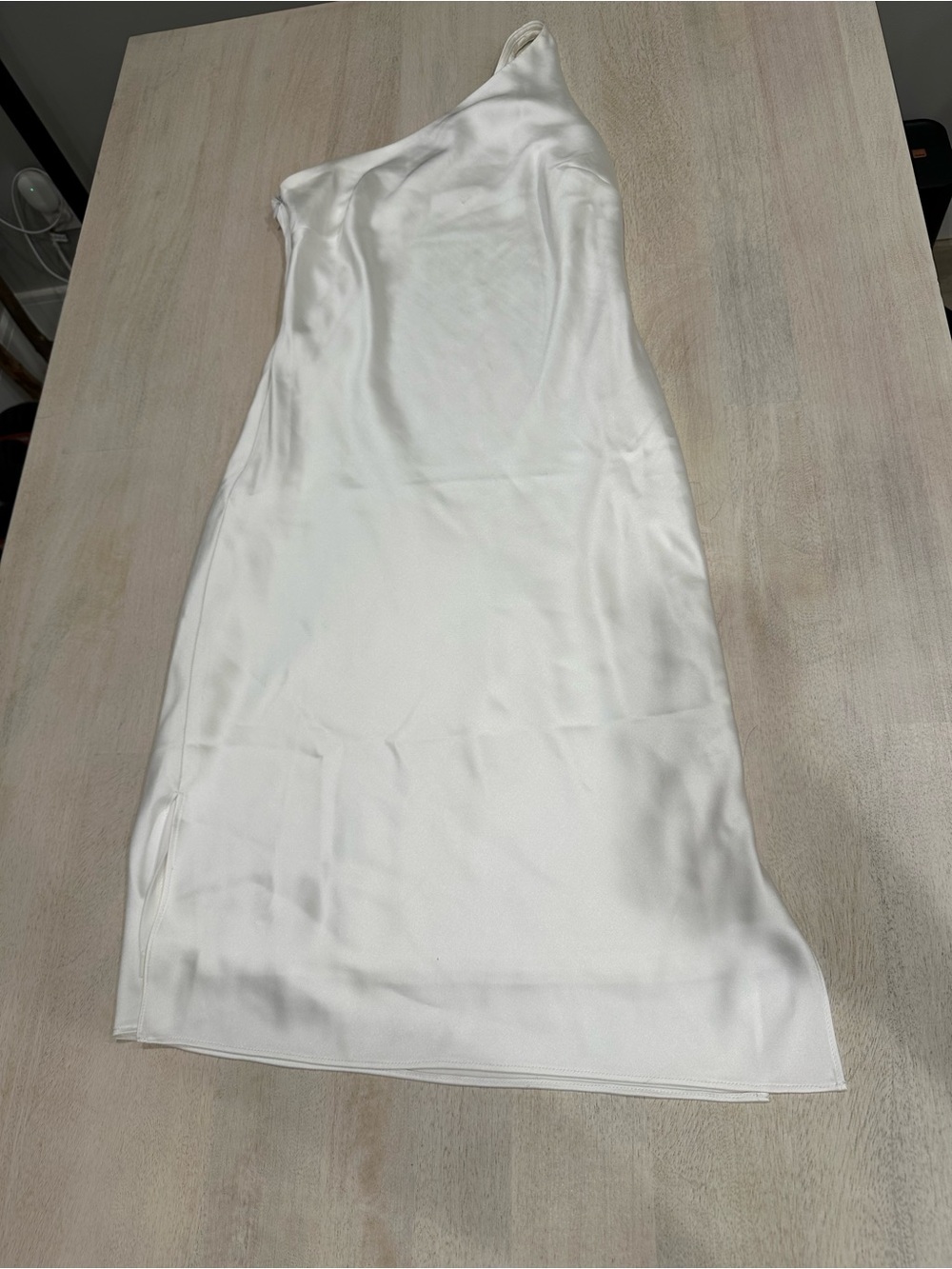 Satin One Shoulder Dress - White